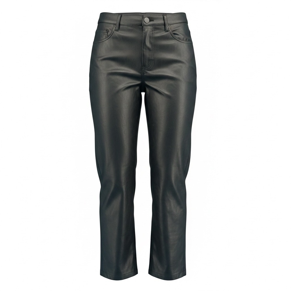Miou Muse Black Faux Leather High Rise Straight Leg Pants Womens Size Large L